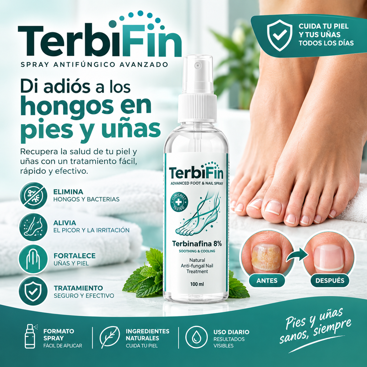 TerbiFin Spray 8% Anti-Hongos Pies Uñas